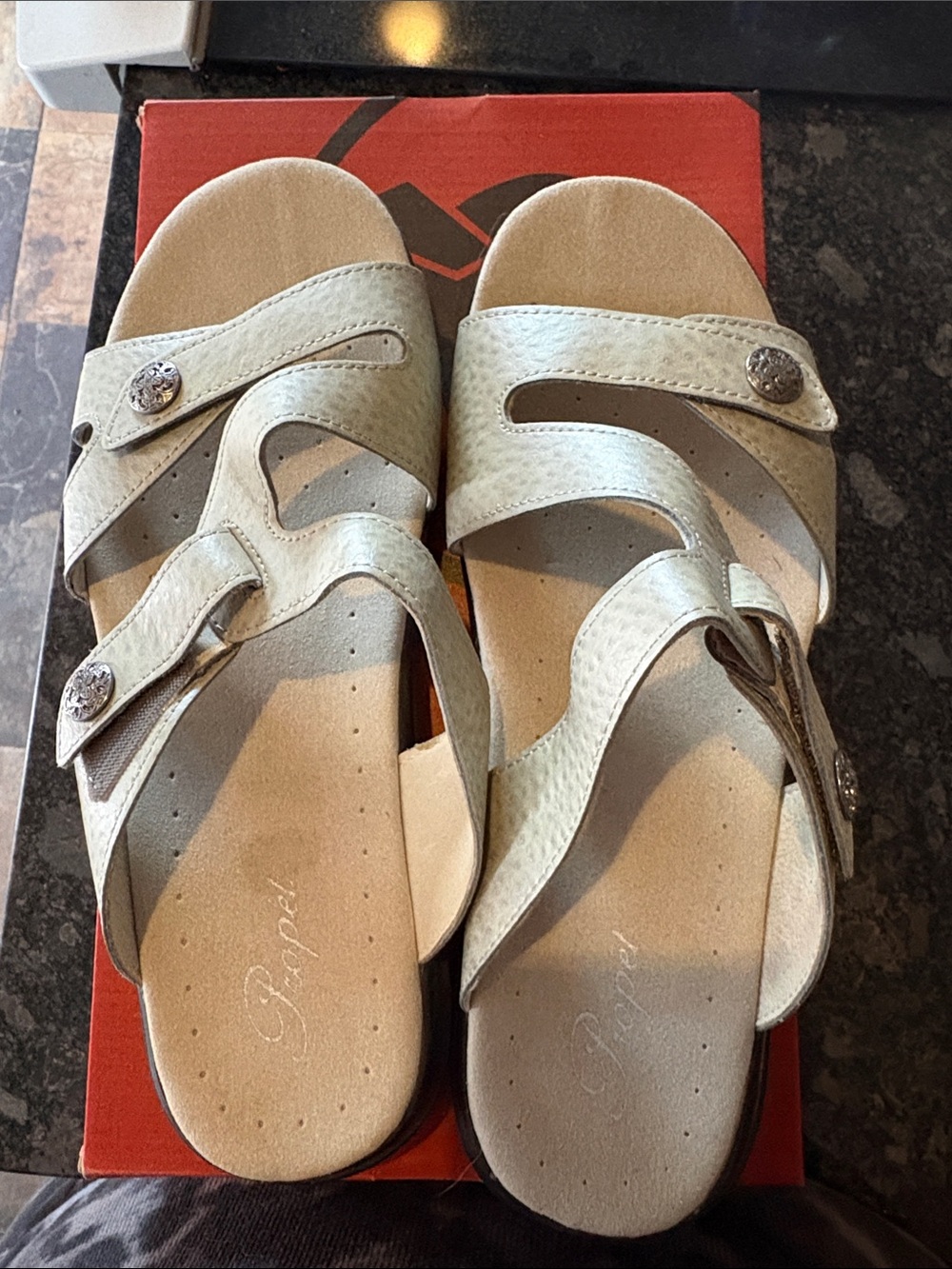 Propet Women's  Adjustable Leather Slide Sandals